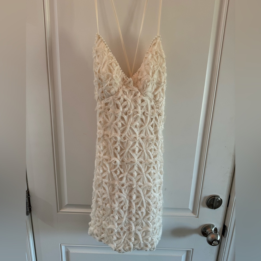 NanaMacs Cream Textured Mini Dress